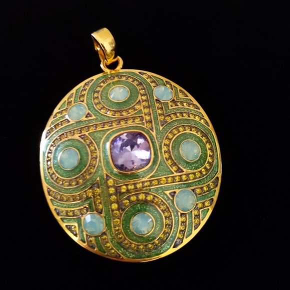 Joan Rivers Gold Green Purple Enamel Pendant - Picture 1 of 4